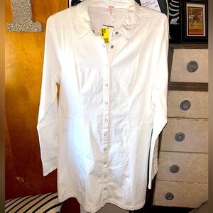 Free People White button up collared tunic/dress size large